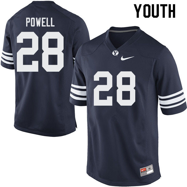 Youth #28 Sawyer Powell BYU Cougars College Football Jerseys Sale-Navy